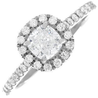 GIA Certified Cushion Cut Diamond Engagement Ring 18k White Gold  2.10 CTW