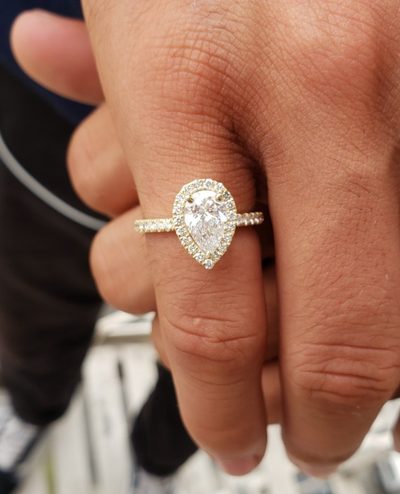 2.00 CT Pear Shape GIA Certified Diamond Ring - 18K Yellow Gold - Halo - Rounds