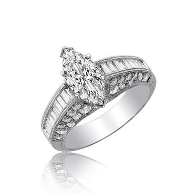 2.60 Carat Marquise Cut Diamond Engagement Ring GIA Certified 18k White Gold