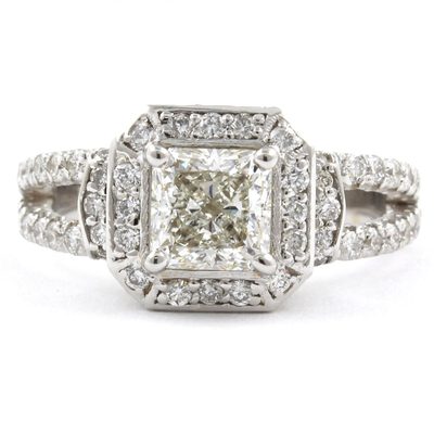 GIA Certified 3.00 CT Radiant & Round Cut Diamond Engagement Ring 18k White Gold