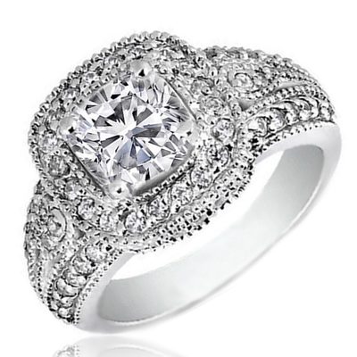 GIA Certified 2.50 CT Cushion & Round Cut Diamond Engagement Ring 18k White Gold