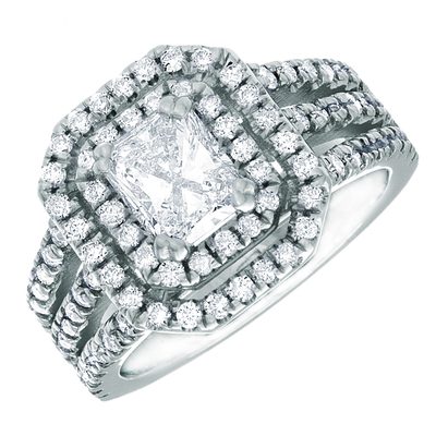 Diamond Engagement Ring GIA Certified Radiant & Round Cut 2.50 CT 18k White Gold