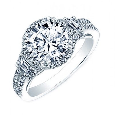 2.25 carat 18K White Gold Round & Trapezoid GIA Certified Diamond Engagement ...