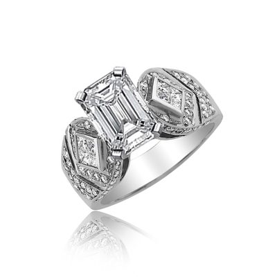 2.50 CT GIA Certified Emerald Cut Vintage Style Diamond Engagement Ring 18k Gold