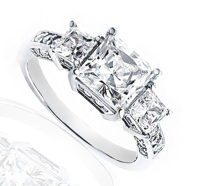 Women's Engagement 3 Stone Princess Cut Diamond Ring 2.45 ctw 18k white Gold-...