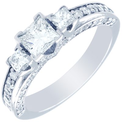 Antique Style 2.50ct GIA certified Princess Cut Diamond Engagement Ring 18K WG