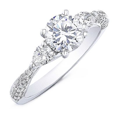 GIA Certified 2.00 TCW F-VS1   Round & Pear Shape Diamond Engagement Ring- 18K