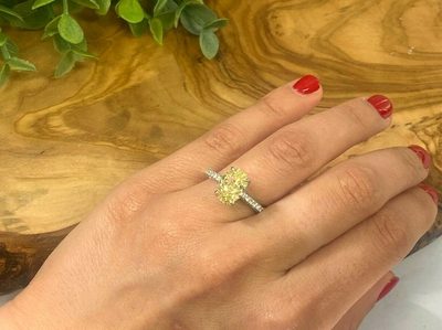 4.25 CT GIA Certified Fancy Yellow & White Side Diamond Ring. 18K White Gold