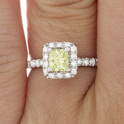 GIA Certified Fancy Yellow Princess Cut Diamond Engagement Ring 2.27 Ct 18K Gold