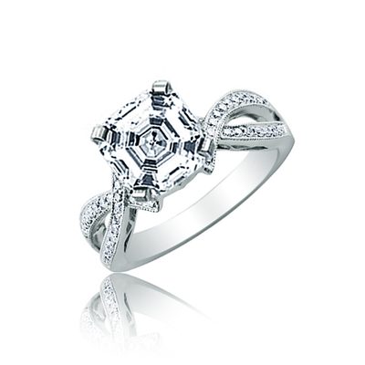 2.00 Carat Asscher & Round Cut Diamond Engagement Ring GIA Certified Platinum