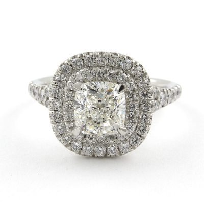 GIA Certified Diamond Engagement Ring 18k White Gold 2.52 carat total Cushion