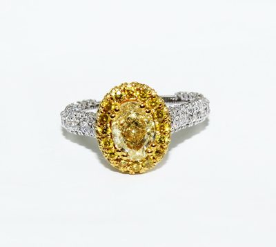 GIA Certified 2.30 CTW Fancy Yellow Oval Cut Diamond 18k Engagement Ring