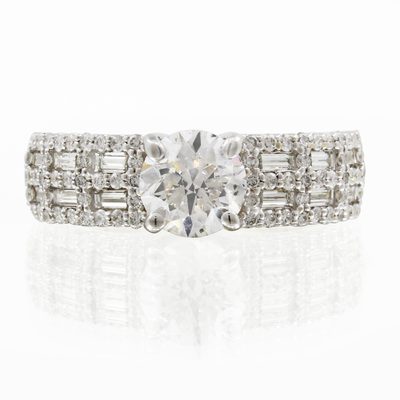 GIA Certified Diamond Engagemet Ring 3.50 CT Round & Baguette Cut 18k Gold