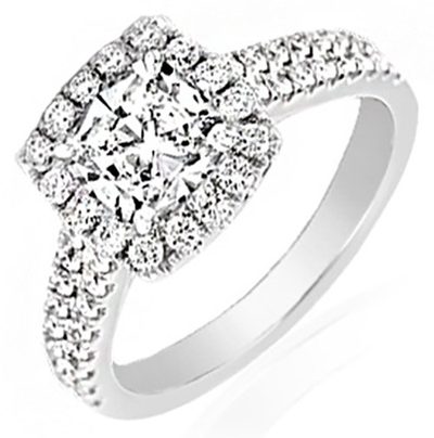 GIA Certified 3.20 Carat Cushion and Round Cut Diamond Engagement Ring 18K WG