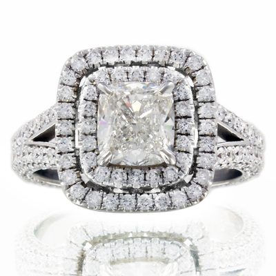 GIA Certified Diamond Engagement Ring 4.62 carat Cushion Cut Double Halo 18k