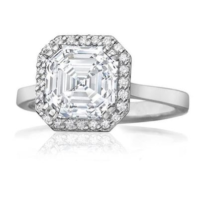 18k White Gold 3.00 CT Asscher Halo Style GIA Certified Diamond Engagement Ring