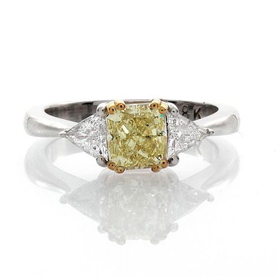 GIA Certified Fancy Yellow Cushion & Trillion Diamond Engagement Ring 1.50CT