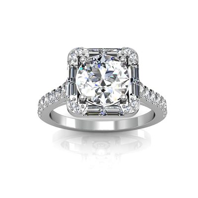 Round & Trapezoid Cut Diamond Engagement Ring 2.00 Carat GIA Certified 18k Gold