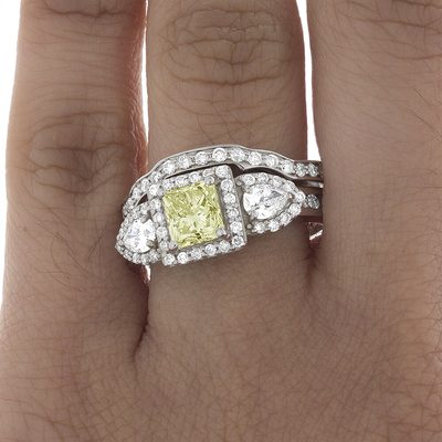 GIA Certified Fancy Yellow Princess Cut Diamond Engagement Ring 3.42 Ct Platinum
