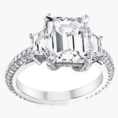1.75 Carat Emerald & Trapezoid Cut GIA Certified 18K WG Three Stone Diamond E...
