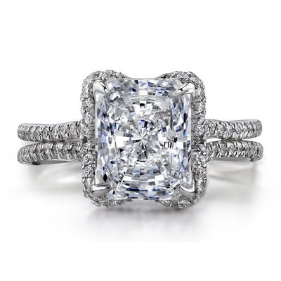 3.00 Carat Radiant & Round Cut Platinum Diamond Engagement Ring GIA Certified
