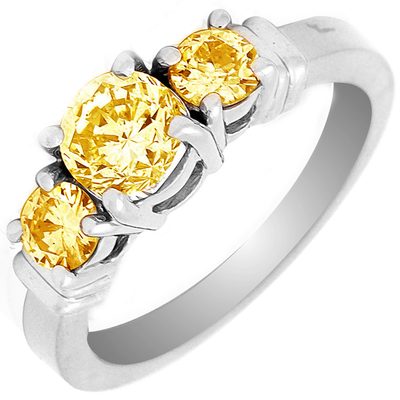 GIA Certified Platinum Diamond Engagement 3 Stone Ring 2 CTW Fancy Yellow Round
