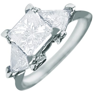GIA Certified Princess &Trapezoid Cut 3.00 CT Platinum Diamond Engagement Ring