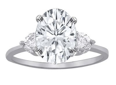 GIA Certified Diamond Engagement Ring 2.50 Carat Oval & Round Cut 14k White Gold