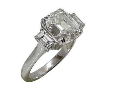 GIA Certified 2.40 Carat Asscher Shape Three Stone Diamond Engagement Ring 18...