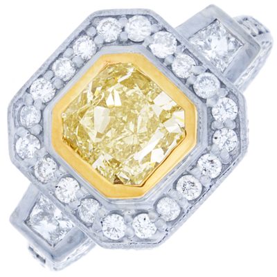 GIA Fancy Yellow Cushion Cut Diamond Engagement Ring 3.00 Carat Platinum