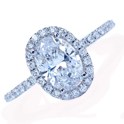 GIA Certified 3.00 Carat Oval Cut Halo Style Diamond 18k Engagement Ring