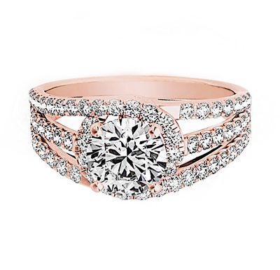 18k Rose Gold GIA Certified 3-Row Design Diamond Engagement Halo Ring 3.20 ca...