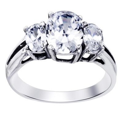 Three Stone 3.00 Carat Oval Shape Diamond Engagement Ring GIA Certified