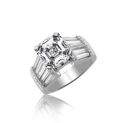 18k Gold 3.50 CT Diamond Engagement Ring Asscher Cut GIA Certified