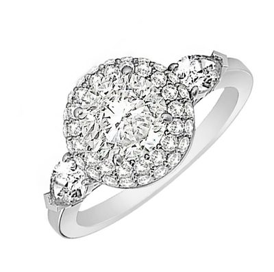 GIA Certified Diamond Engagement Double Halo Ring 3-Stone Round Brilliant wit...