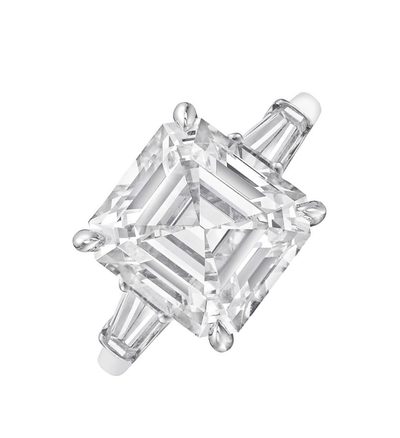 18K White Gold Asscher and Baguette Shape GIA Certified Diamond Engagement Ri...