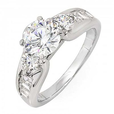 Round & Baguette Cut Diamond Engagement Ring GIA Certified 2.85 CT 18k Gold