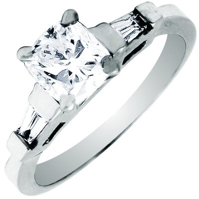 Three Stone GIA Certified Platinum Diamond Cushion Cut Engagement Ring 2.10 CT