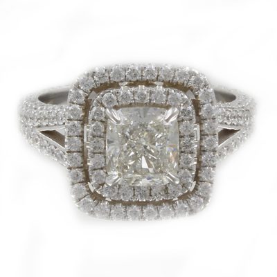 GIA Certified Diamond Engagement Ring 2.00 carat Cushion Cut Double Halo 18k