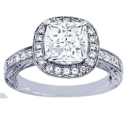 GIA Certified Diamond Engagement Halo Ring 2.50 CTW Princess Cut 18k White Gold