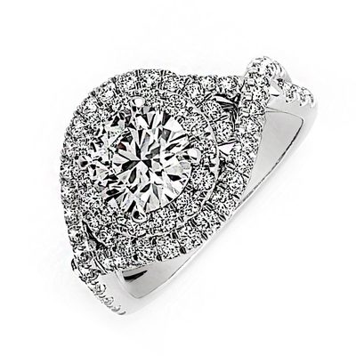 Double Halo with Twist Band Design Diamond Engagement Ring Round Brilliant GI...