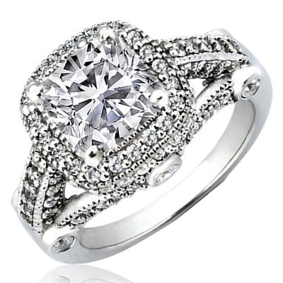 3.60 CT Cushion and Round Cut GIA Certified Diamond Engagement Ring 18k Gold