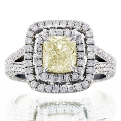 Diamond Engagement Ring GIA Certified  4.25 Carat Fancy Yellow Cushion Platinum
