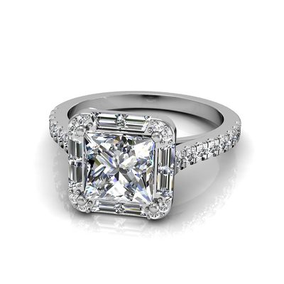 GIA Certified 1.70 CT Princess Cut Center - Side Baguette & Rounds - Platinum