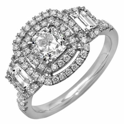 GIA Certified Diamond Engagement Ring Cushion Cut 18k White Gold 3.27 carat