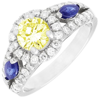 GIA Brand New Style 3.20 Carat Fancy Yellow Round Diamond Engagement in 18k Gold