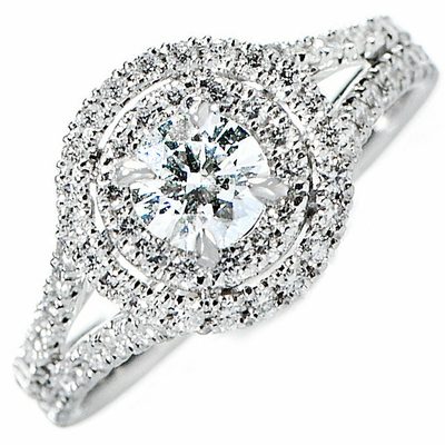 Natural GIA Certified Halo Round Cut Diamond Engagement Ring 3.41 Carat 18K Gold