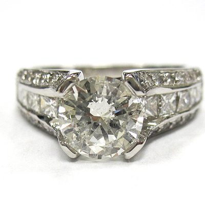 GIA Certified 3.50 CT Round and Princess Cut Diamond Engagement Ring 18K
