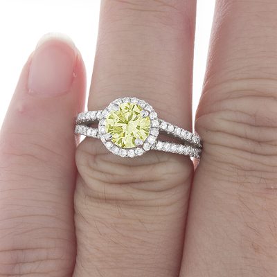 Fancy Yellow Round Shape GIA Diamond Engagement Ring Platinum 2.85 CTW