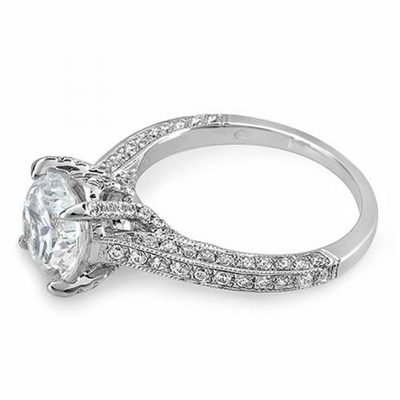 3.50 Carat Round Cut Diamond Engagement Ring GIA Certified 18k White Gold